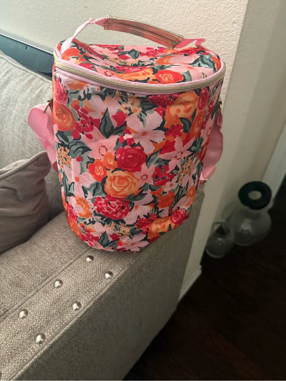 Floral Pink Insulated Lunch Bag Tote